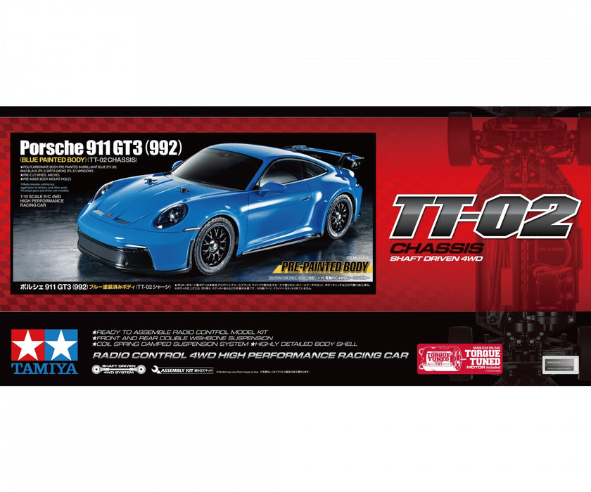 Tamiya Porsche 911 GT3 (992) 1/10 Blue Painted Body TT-02 - 47496A (excluding ESC)