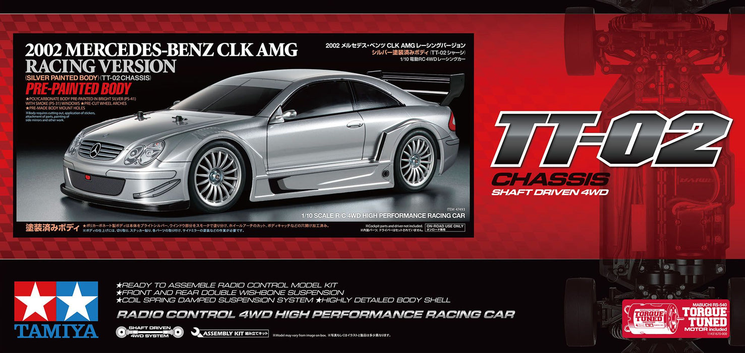 Tamiya Mercedes CLK AMG 1/10 Racing Version Silver Painted Body TT-02 - 47493A (excluding ESC)