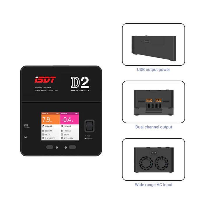 ISDT D2 Mark 2 Ladegerät, Dual 200W 12A AC/DC (1) ISDTD2MK2