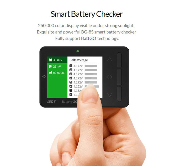 ISDT BG-8S Smart Battery Tester - LCD Display / Digital Battery Capacity Balance Checker