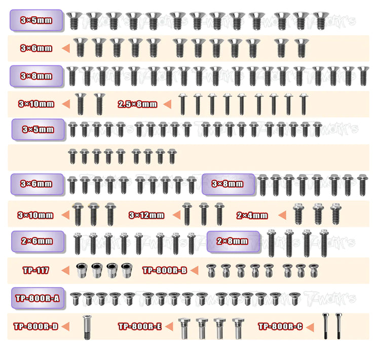 T-Works TSSU-A800R 64 Titanium Screw set (UFO Head) 158pcs. for Awesomatix A800R