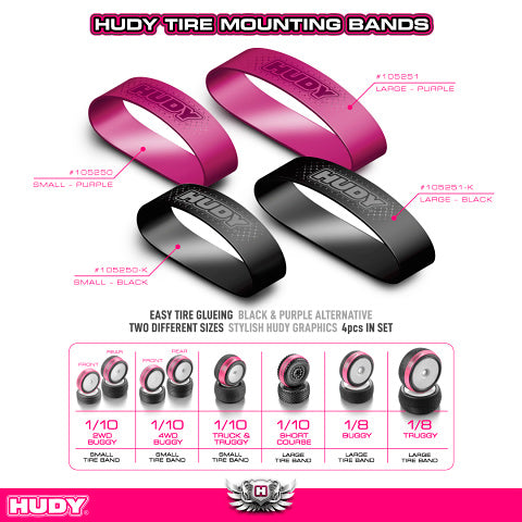 Hudy Tire Mounting Band Offroad SMALL (4) (Black) - H105250-K - RCXX - rc racing for professionals
